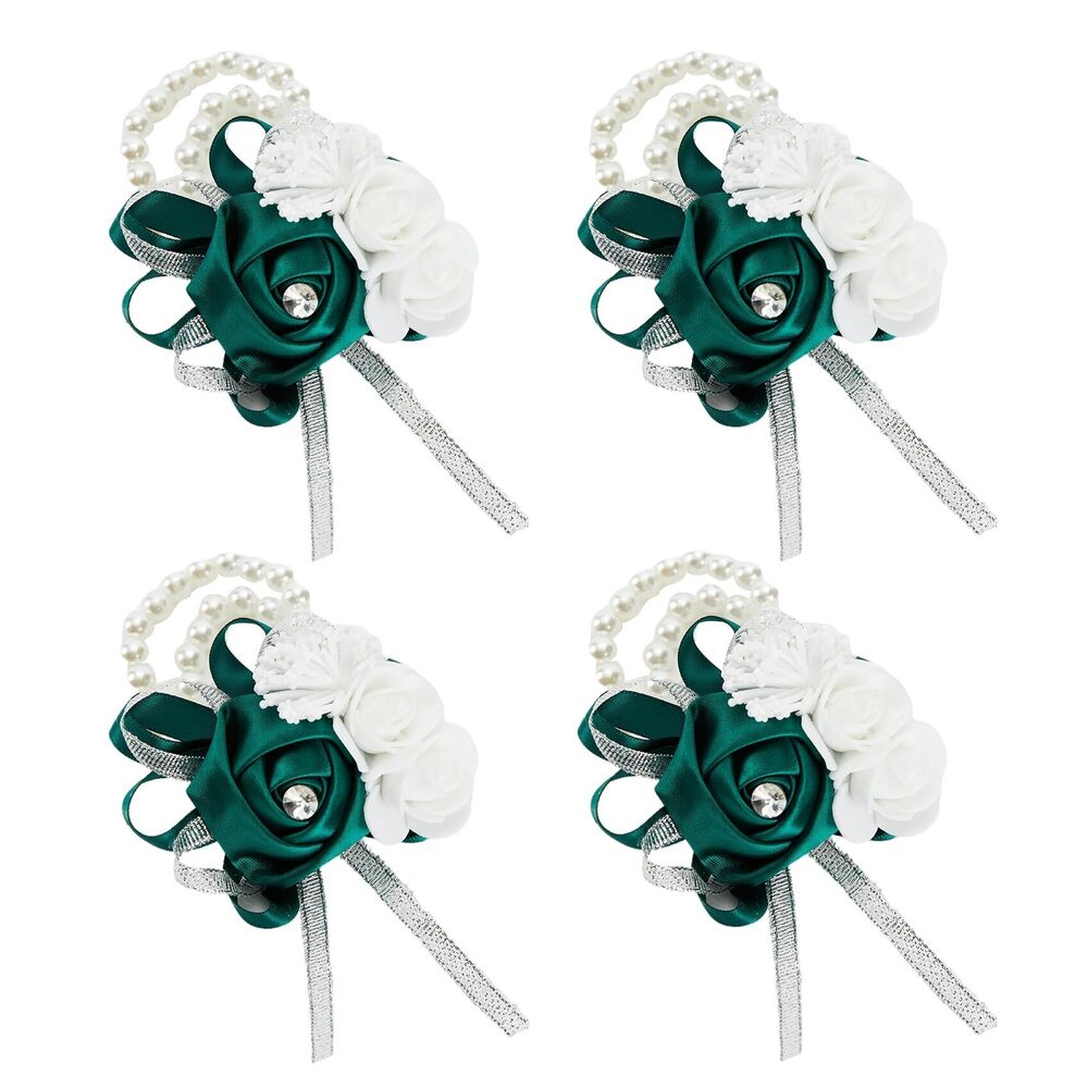 2201 Wrist Corsages for Wedding, 4PCS Green Rose Wrist Corsage Bridal